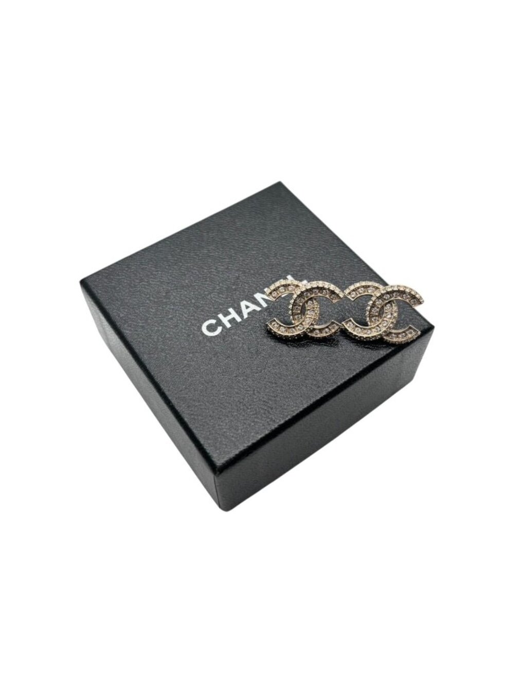 Chanel CC Logo Earrings Rhinestone Gold Plated